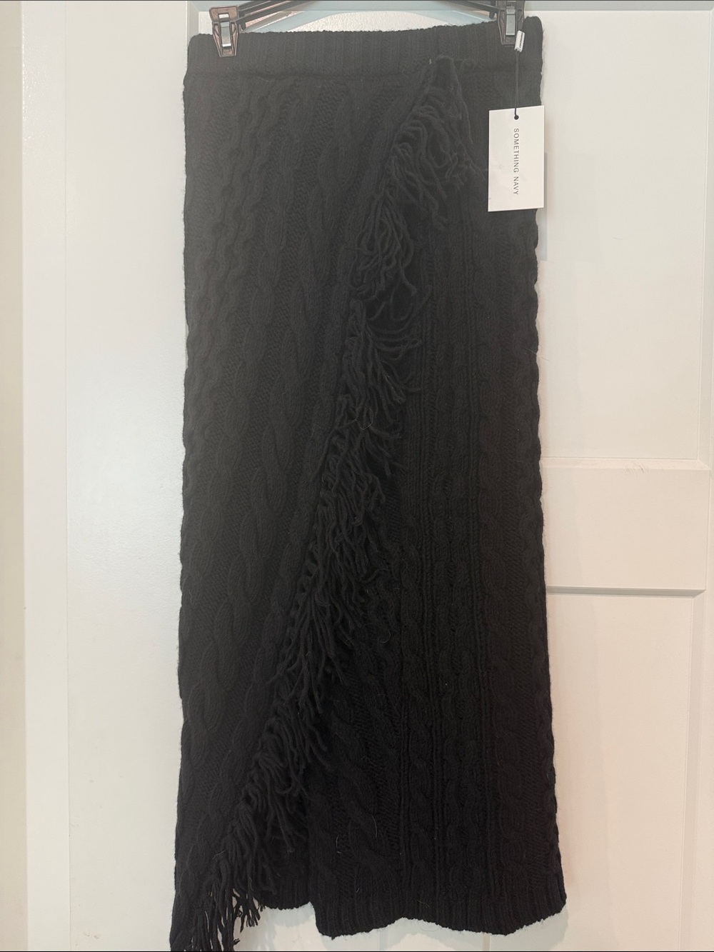 Something Navy Black Cable-Knit Fringe Maxi Skirt